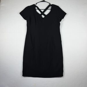 Vintage Hampton Nites Petite 12 Black Cocktail Dress Criss Cross Back USA 90's
